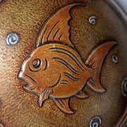 Vintage Japanese Copper Vase Silver Inlay Angelfish Motif Bronze BV78515