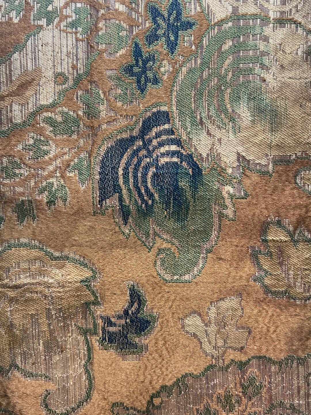 Antique 19th 20th C. Japanese Kinran Brocade Buddhist Textile Temple Banner Boro6