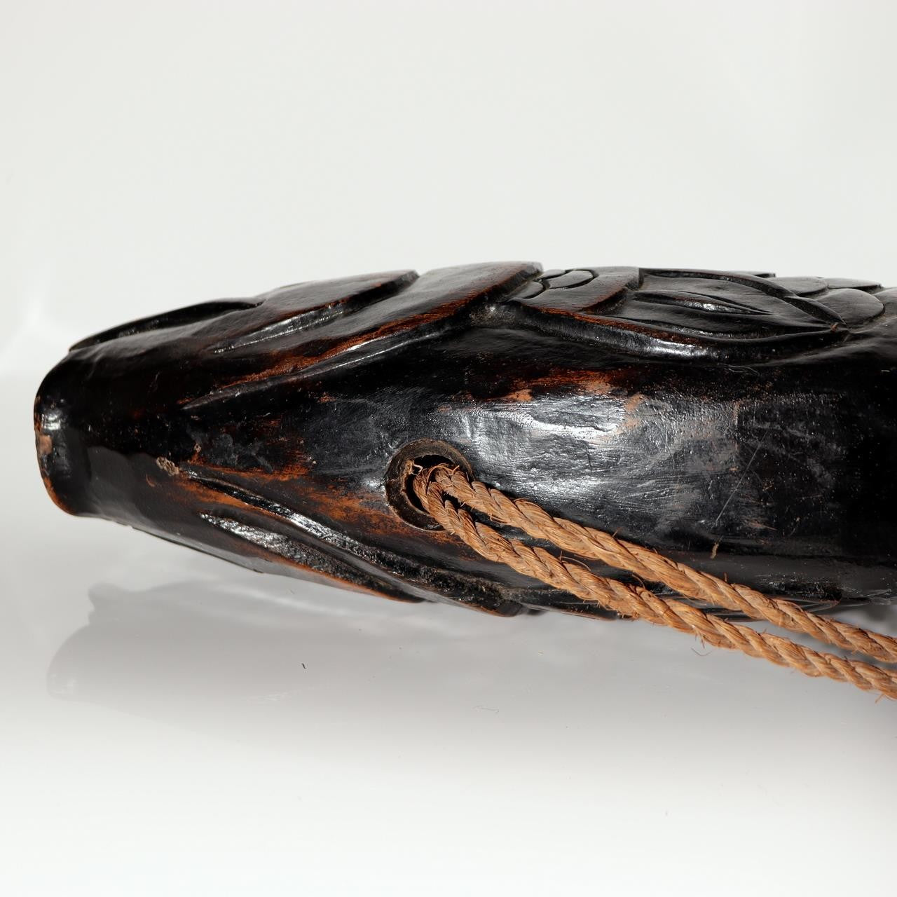 Japanese Vintage  Wood Carved Fish Jizaikagi Yokogi Hearth Hook Crossbar Mingei9