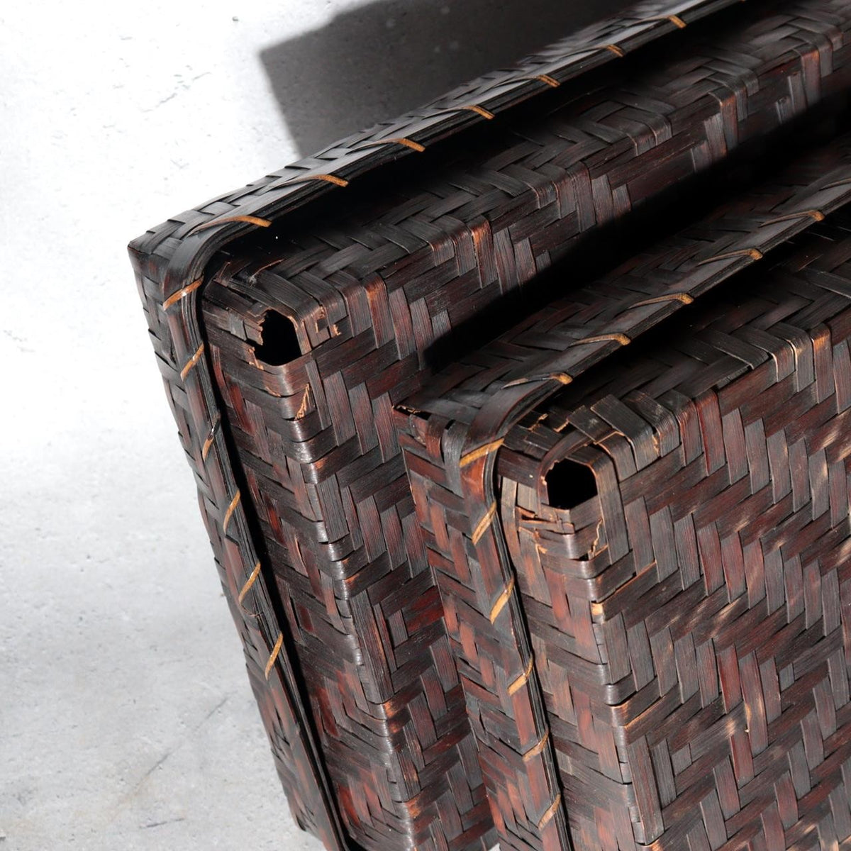 Vintage Japanese Bamboo Woven Rectangular Box Set of 2 Geometric Pattern Basket15