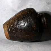 Antique Japanese Shiga Folk Kiln Pottery Iron Glaze Shiji-ko Four-Lug Jar PV31110