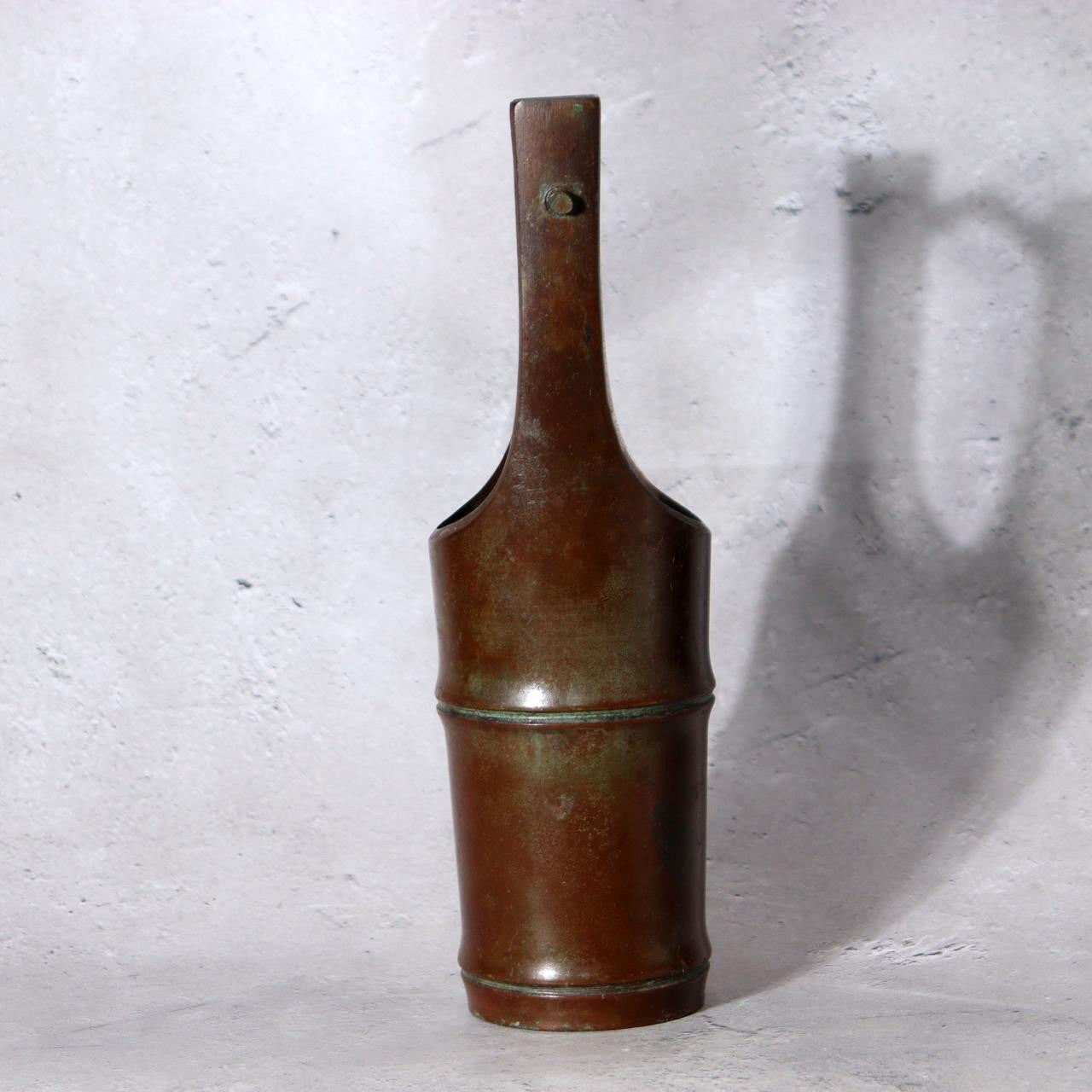 Japanese Vintage Cast Bronze Ikebana Vase - Bamboo Trunk Style with Handle BV7421