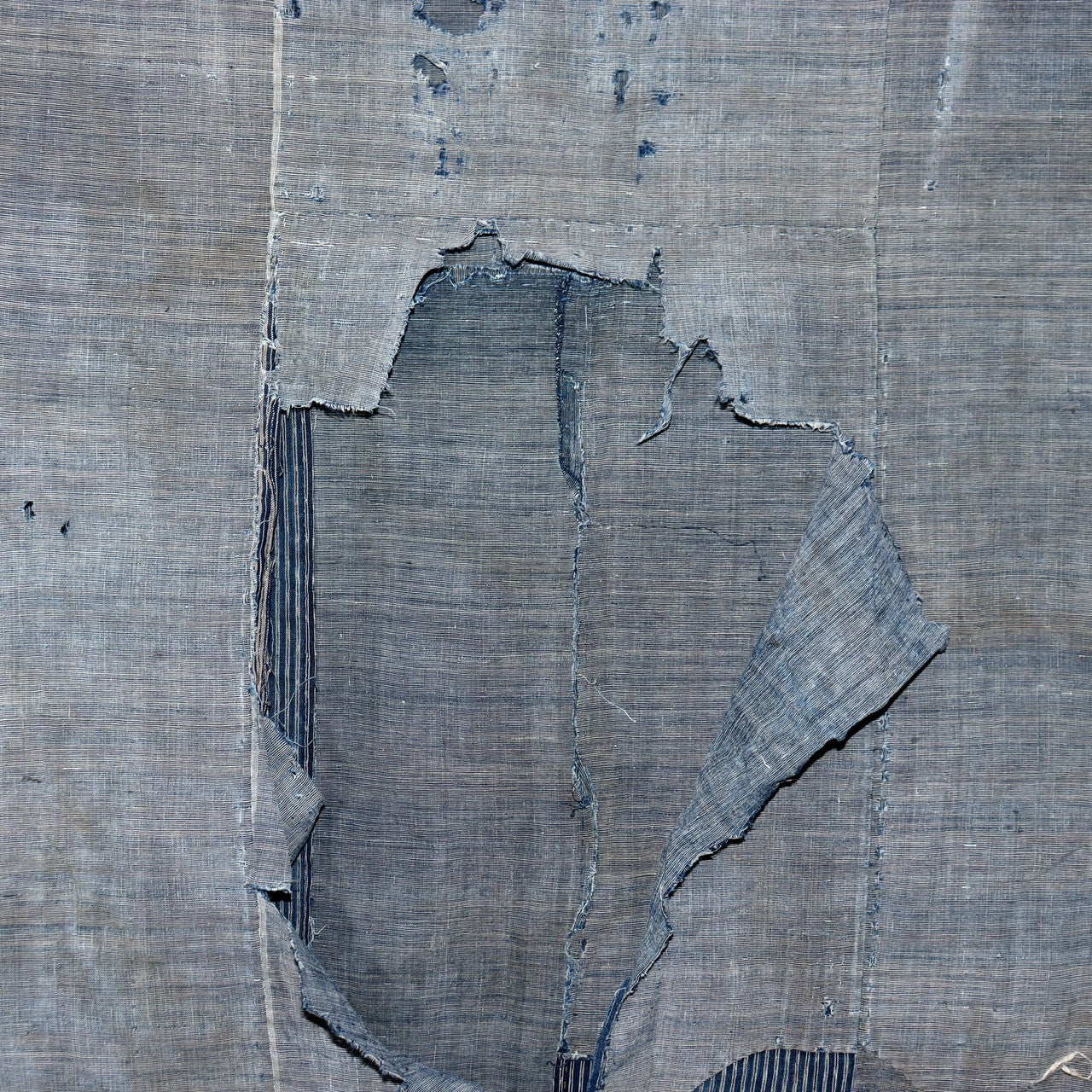 Antique Japanese Boro Indigo Fabric Patchwork Ranru Cotton Textile Rug BRKW16116