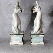 Pair of Vintage Japanese Clay Inari Fox Statues Traditional Gofun Finish Temple1