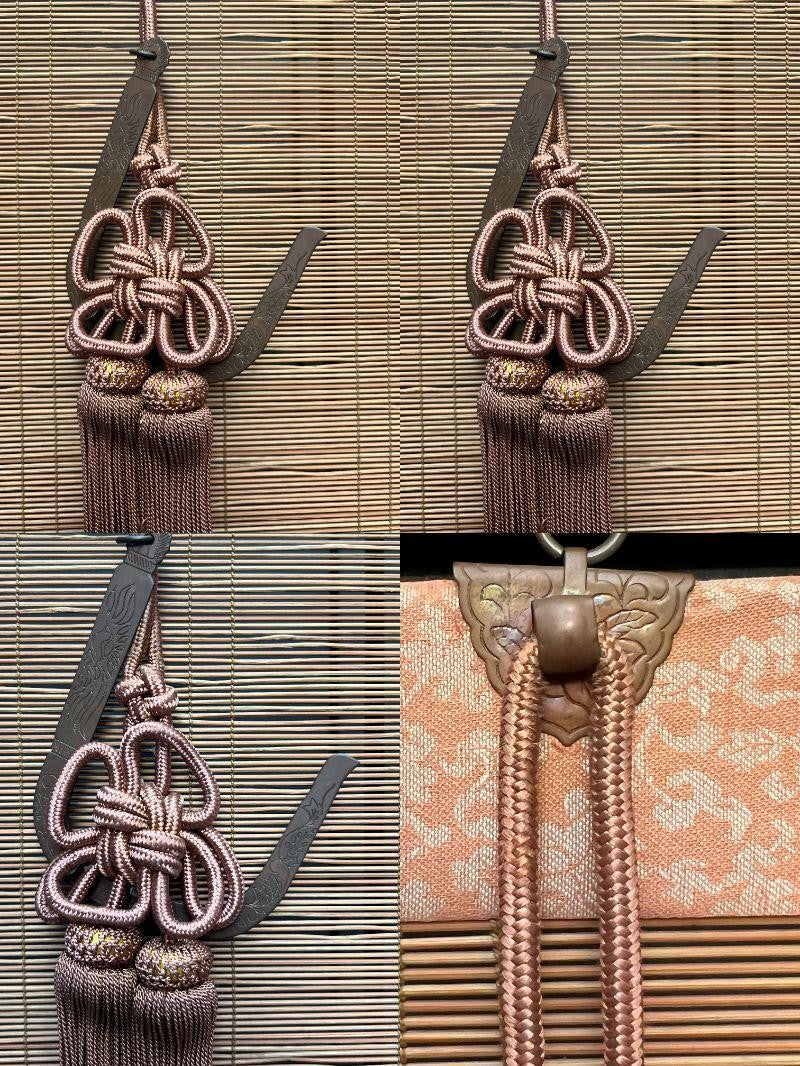 Vintage Japanese Bamboo Sudare Blinds Set of 2 Fabric Border Tassels VG4263