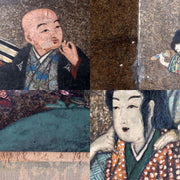 Vintage Japanese Byobu 2 Panel Room Divider Painted Figures Floral15