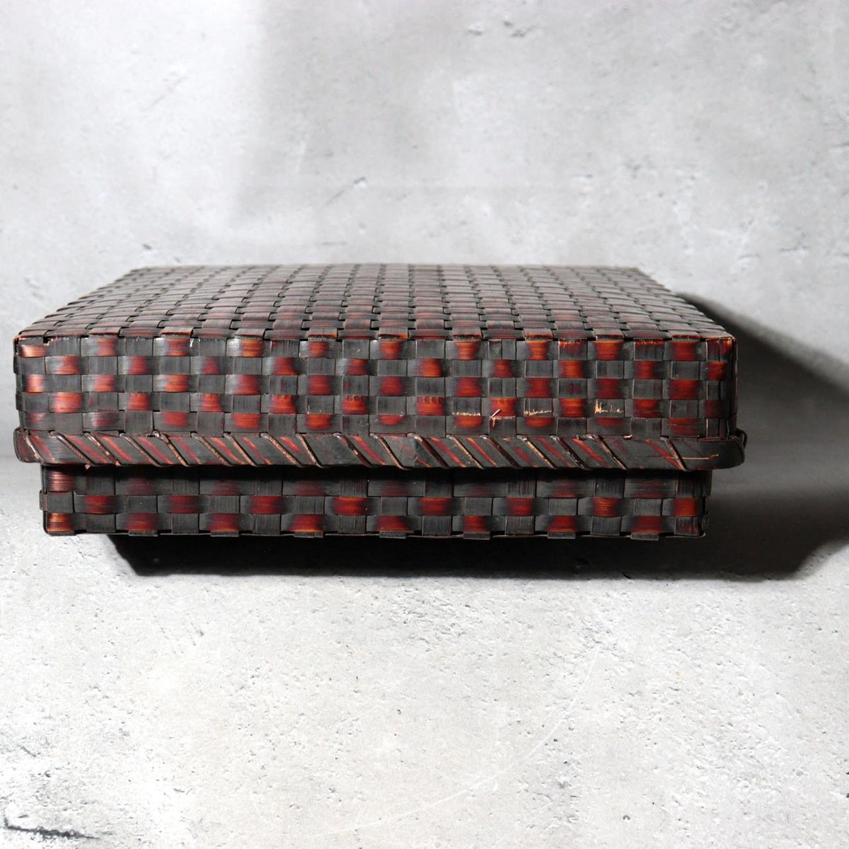 Vintage Japanese Bamboo Woven Rectangular Box Two-Tone Basketry5