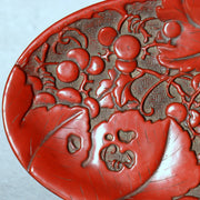 Japanese Vintage Carved Wood Lacquer Tray Tsuishu Red Grapes Design Small WO5122