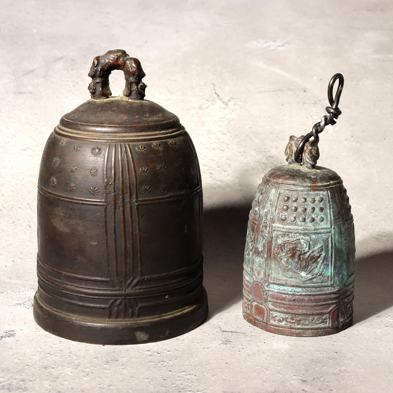 Japanese vintage Temple Bell Hansho Tsurigane Two Bronze Buddhist Sound Chime0