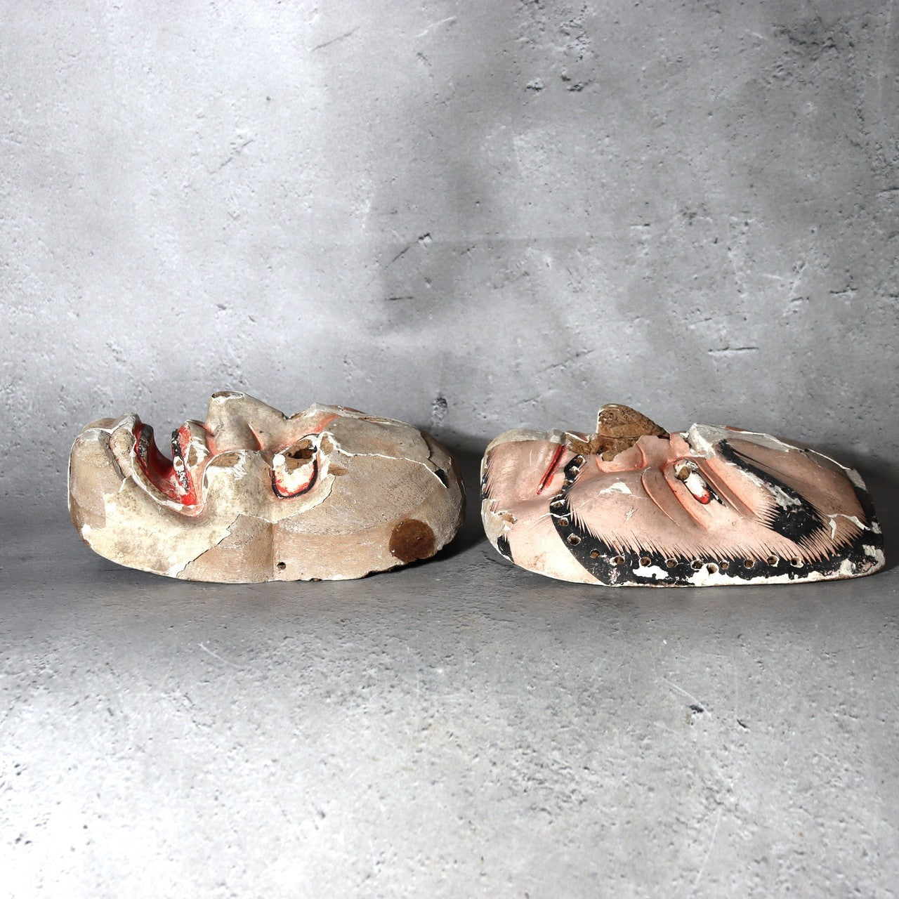 Antique Japanese Wooden Noh / Theater Masks 2pc Hannya-Type Warrior-Type MSK53313