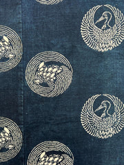 Meiji Period Japanese Indigo Katazome Cotton Fabric Crane Turtle BRKW17822