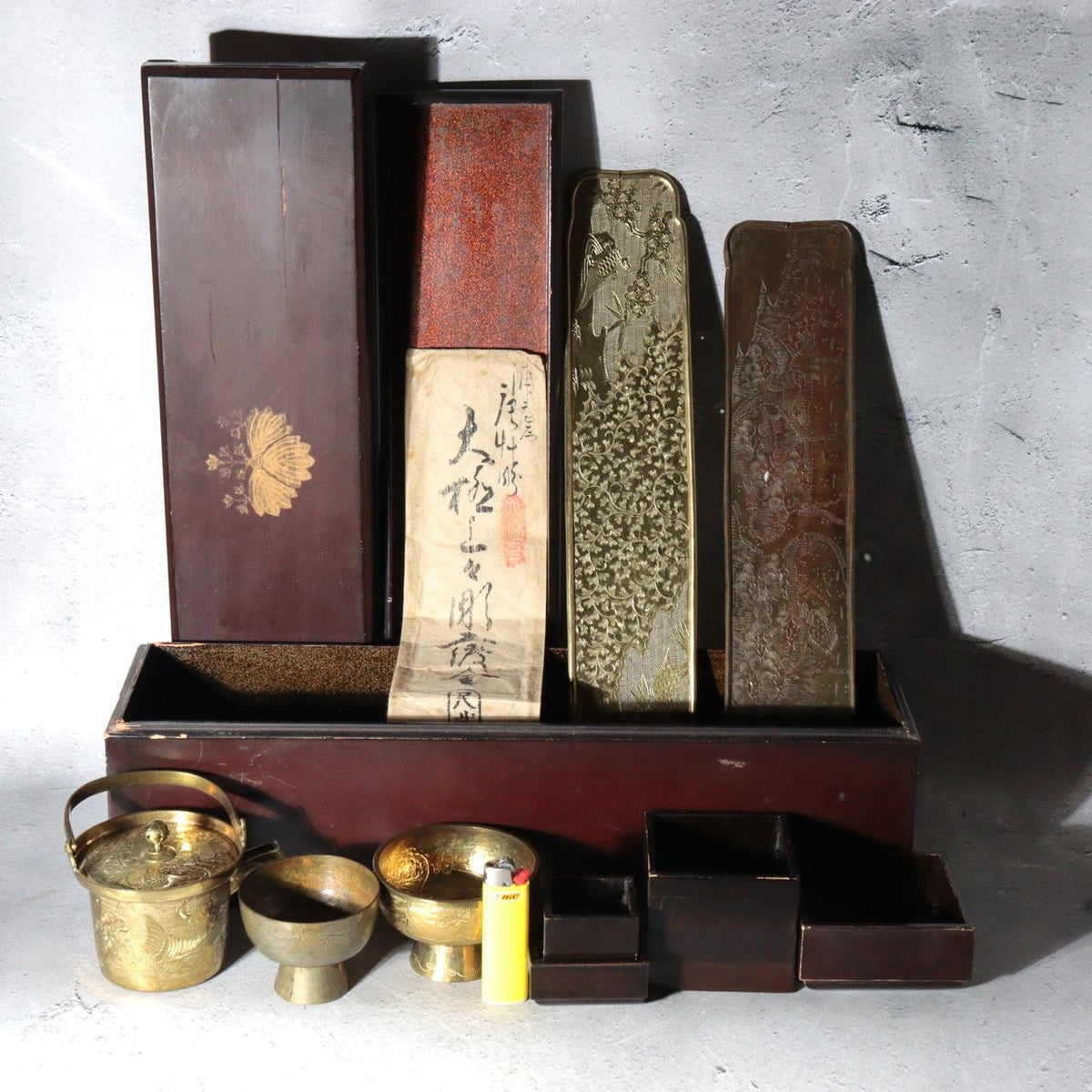 Antique Japanese Ohaguro Utensil Set – Brass Kanewatashi Traditional Teeth Blac15