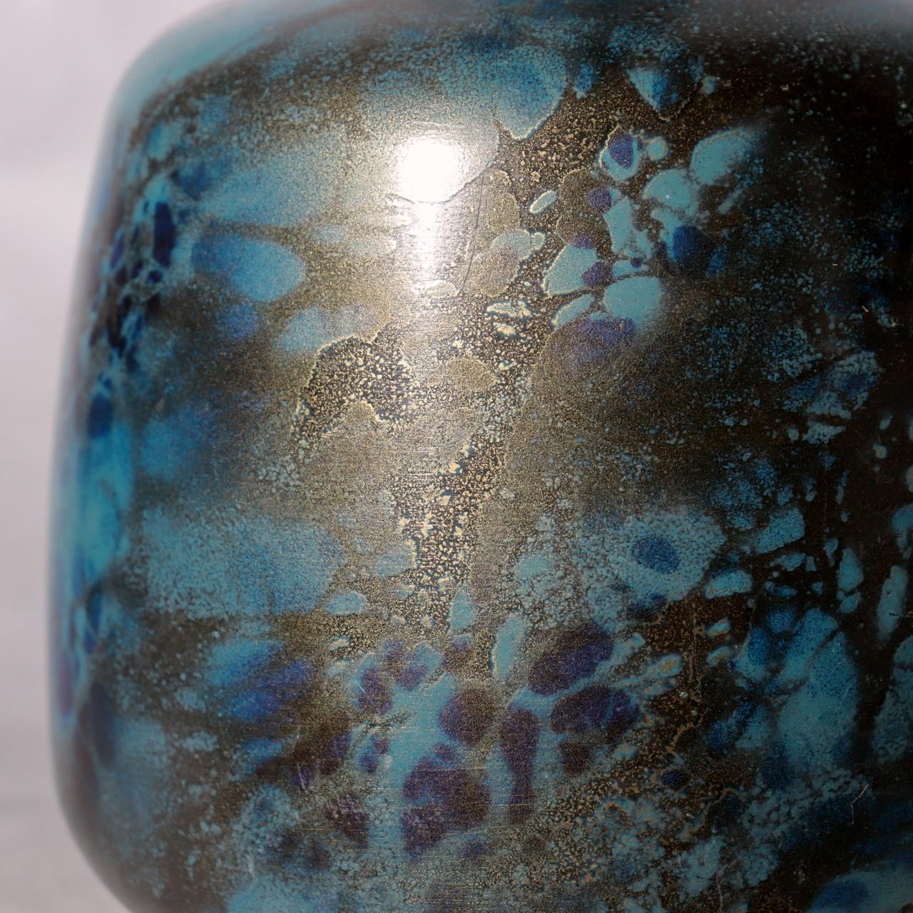 Vintage Showa Takaoka Copperware Bronze Vase Masaharu Blue Gold Mottled BV7727