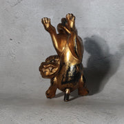 Antique Edo Gilt Wood Neko Tora Cat Tiger Samurai Kabuto Maedate Helmet Crest6
