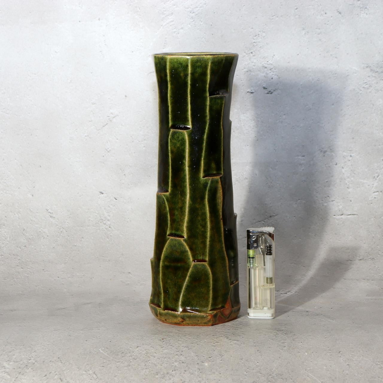 Japanese Vintage Oribe Ware Vase Kita Gama Kiln Abstract Forest Design 24cm3