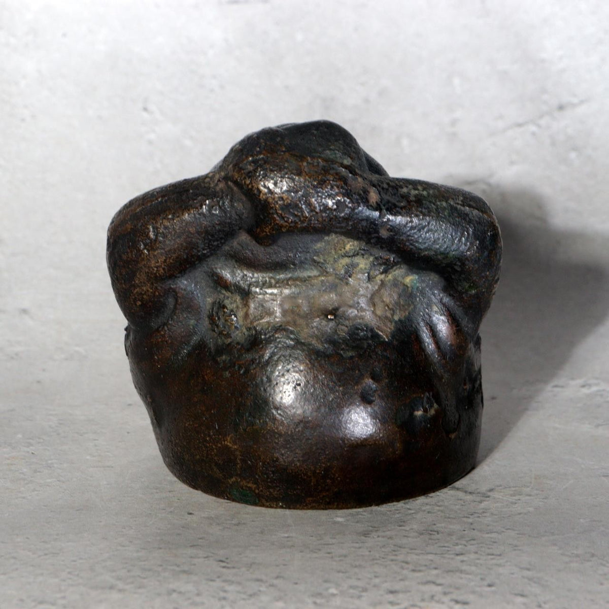 Vintage Japanese Bronze Yawning Daruma Figurine Ashtray Incense Burner Heavy5