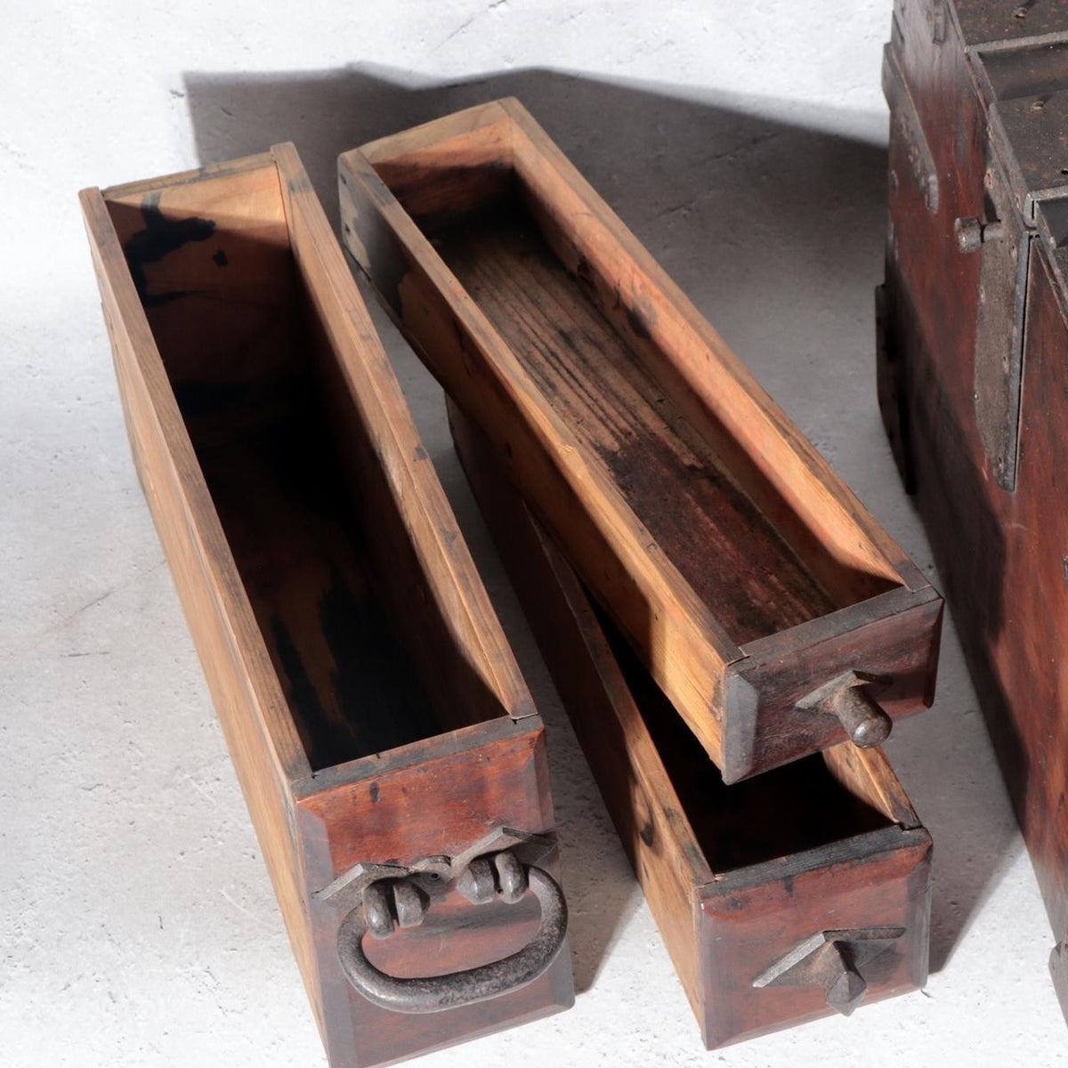 Antique Japanese Kake-Suzuri Keyaki Wood Calligraphy Writing Box Iron Hardware12