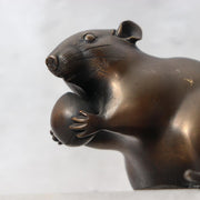 Vintage Japanese Bronze Rat Figurine - Nezumi by Seisai - Signed Tomobako 1.4kg14