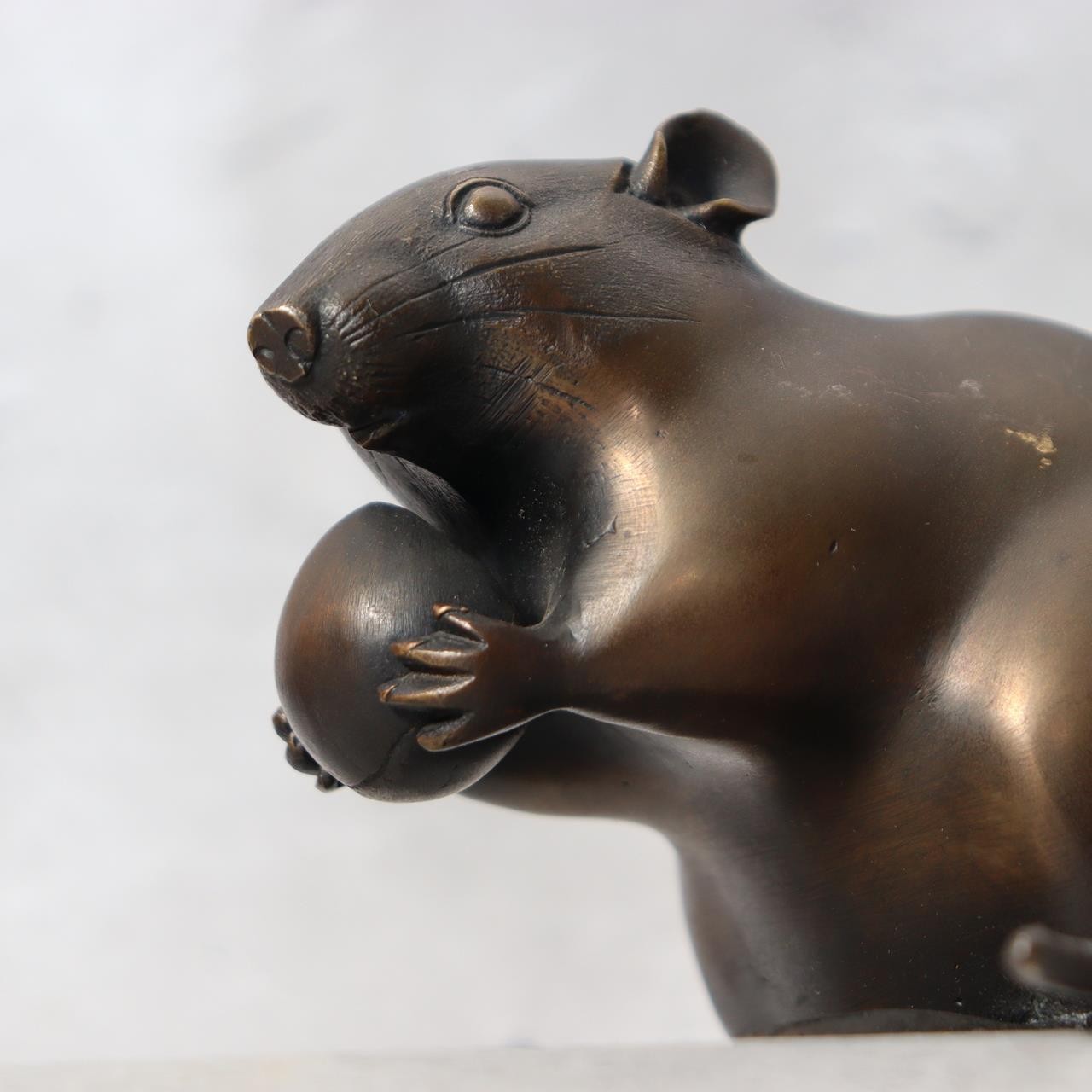 Vintage Japanese Bronze Rat Figurine - Nezumi by Seisai - Signed Tomobako 1.4kg14
