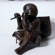 Vintage Japanese Cast Iron Bull Statue  Zen "Riding the Bull Home" 7.3kg BOSa228