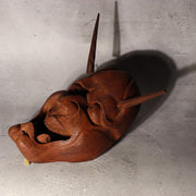 Japanese Antique Wooden Mask Hannya Wall Decor Hardwood Detachable Horns 700g14