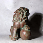Vintage Japanese Cast Bronze Shishi Lion Statue Tama-tori Guardian Dog 4.2kg3