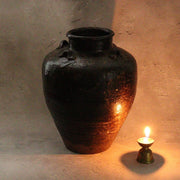 Antique Japanese Shiga Folk Kiln Pottery Iron Glaze Shiji-ko Four-Lug Jar PV3112