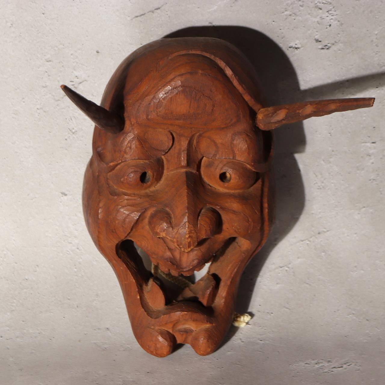 Japanese Antique Wooden Mask Hannya Wall Decor Hardwood Detachable Horns 700g0