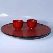 Vintage Aizu Lacquer Round Wooden Serving Tray Plates Red Black Set of 2 Japanes18