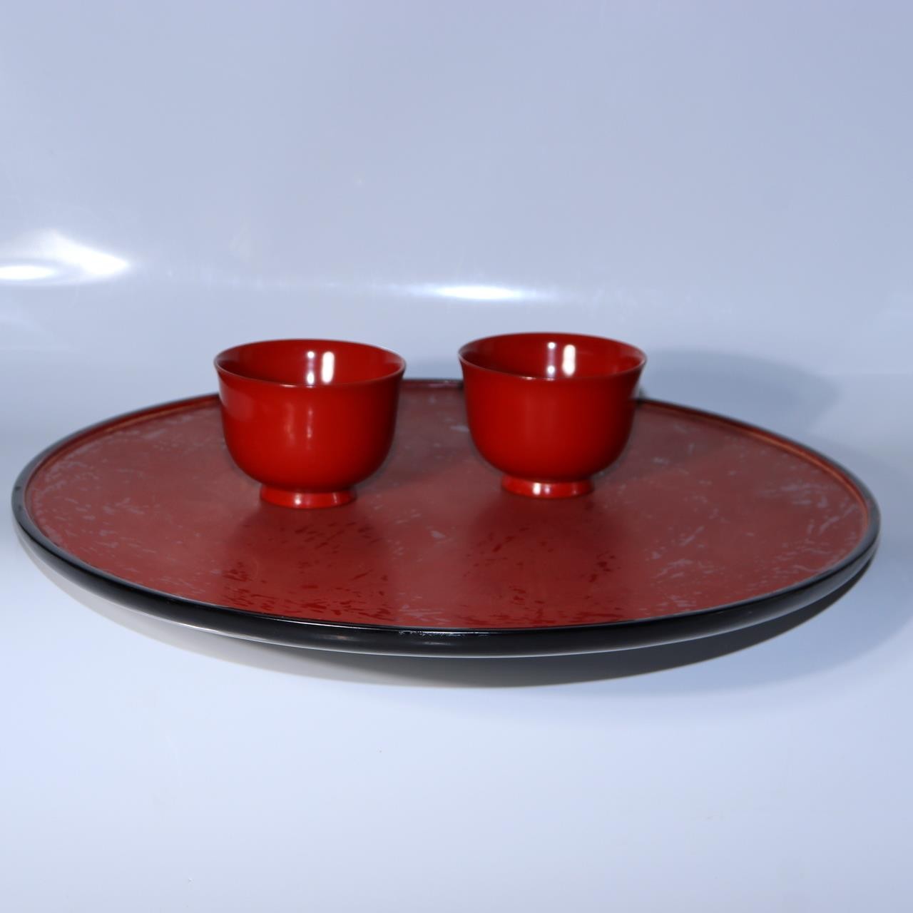 Vintage Aizu Lacquer Round Wooden Serving Tray Plates Red Black Set of 2 Japanes18