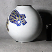 Japanese Cloisonne Enamel Silver Rim Vase Hiroaki Ota Abstract Motif Tomobako7