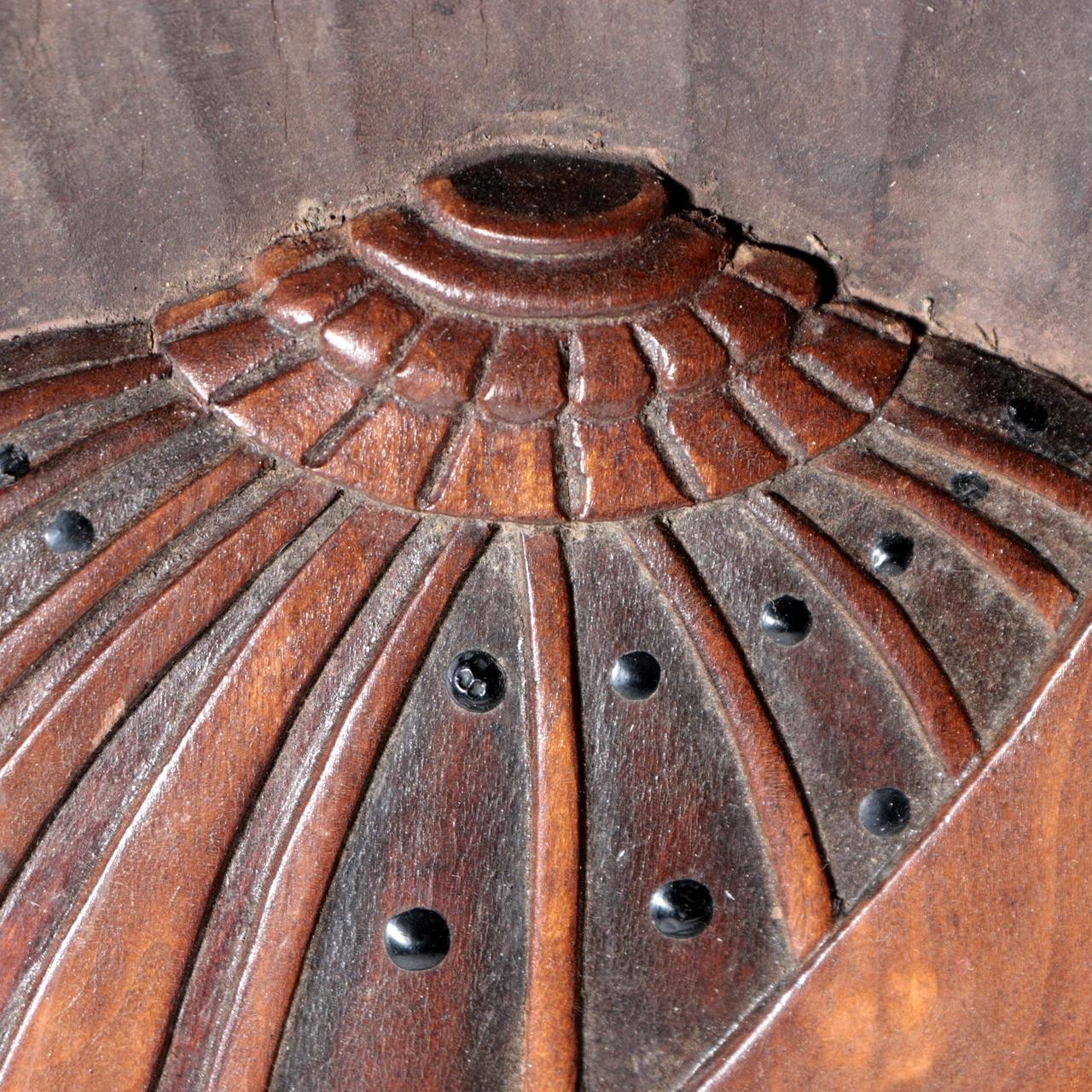 Pre-WWII Japanese Carved Wood Round Tray Samurai Kabuto Helmet Dragon Motif6
