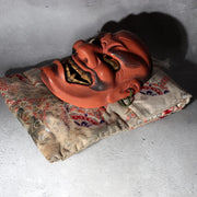 Japanese Wooden Noh Mask Hisomi Demon Male Nagahara Koin Silk Bag MSK54215