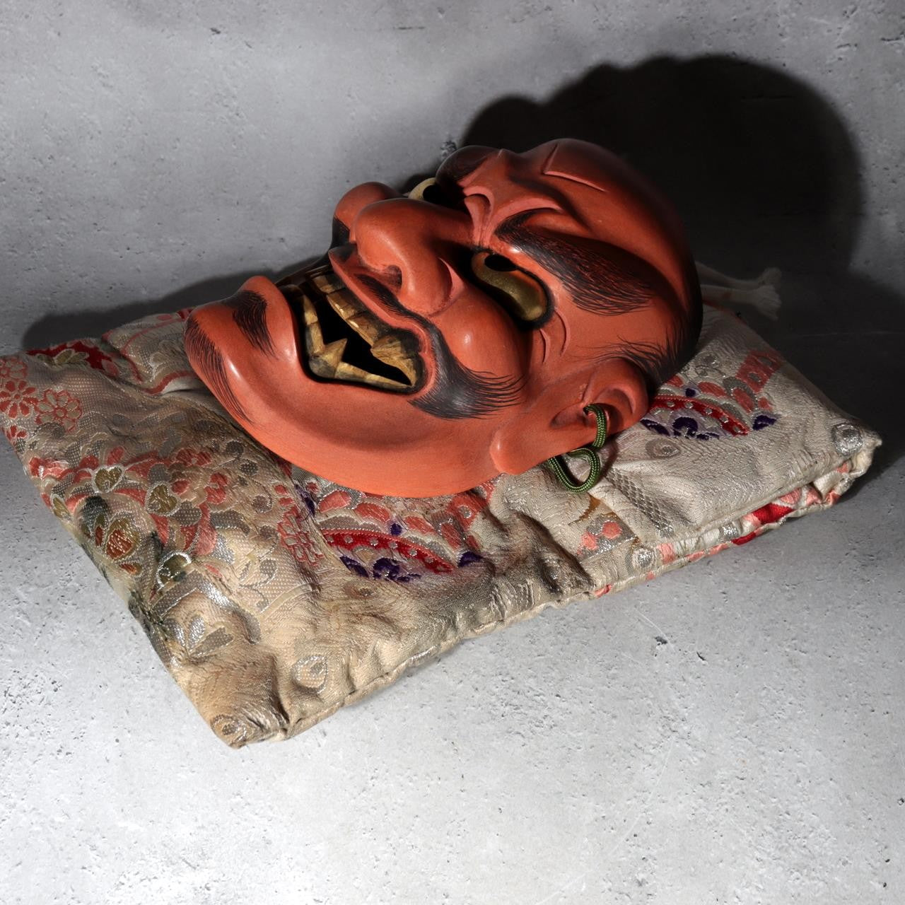 Japanese Wooden Noh Mask Hisomi Demon Male Nagahara Koin Silk Bag MSK54215