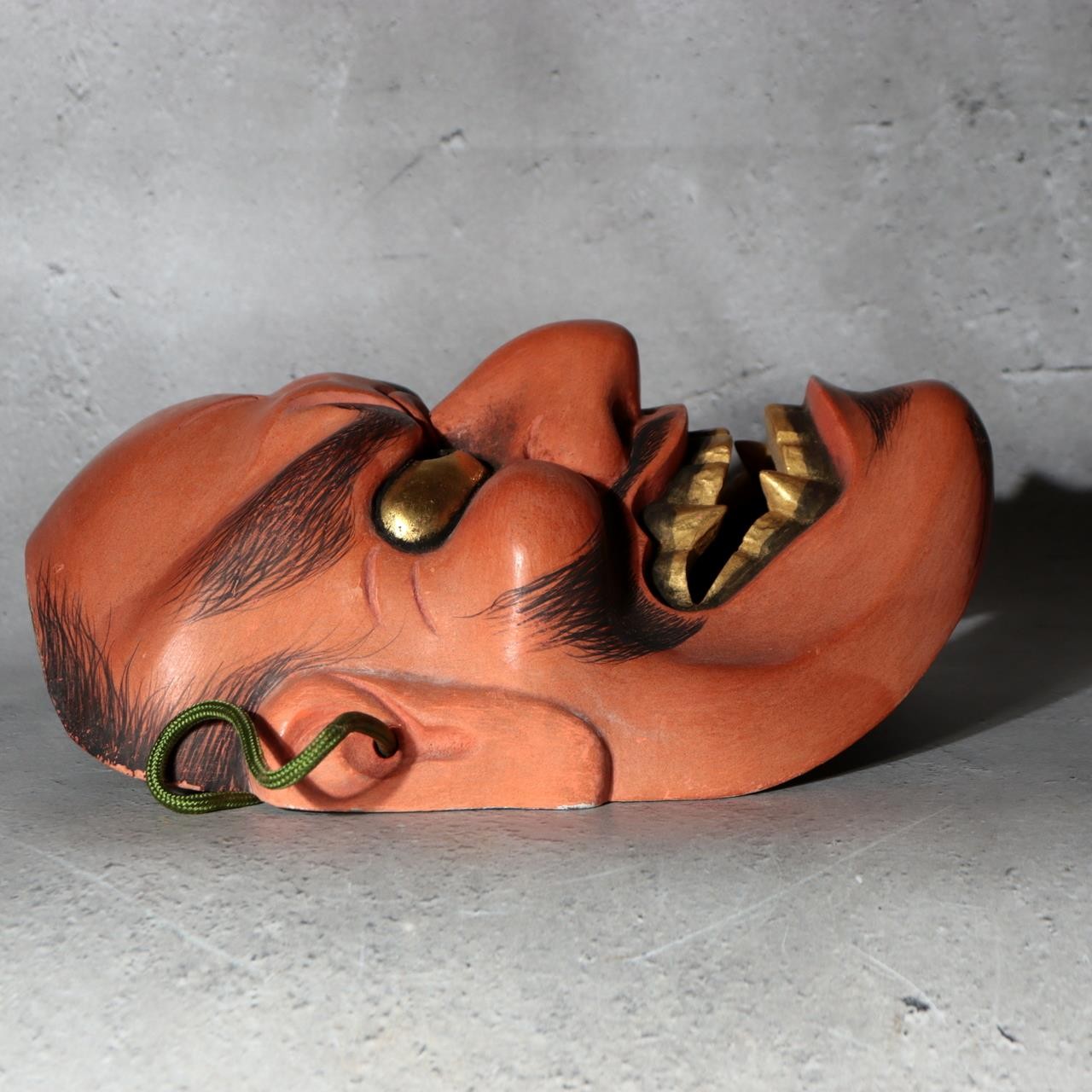 Japanese Wooden Noh Mask Hisomi Demon Male Nagahara Koin Silk Bag MSK5429