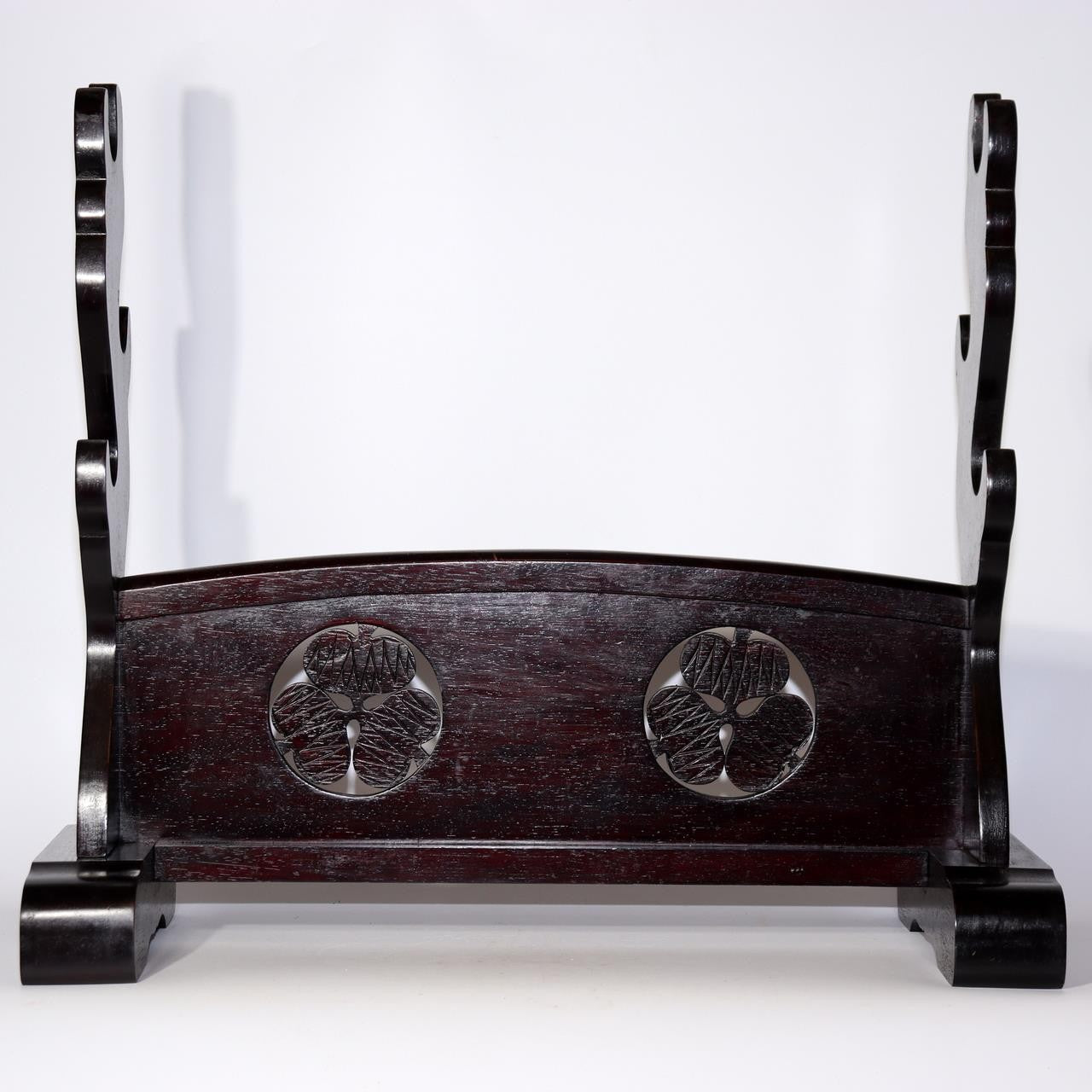 Vintage Japanese Wooden Sword Stand Rack 3 Swords Mitsuba Aoi Kamon SWR3550