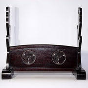 Vintage Japanese Wooden Sword Stand Rack 3 Swords Mitsuba Aoi Kamon SWR3550