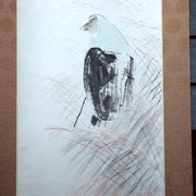 Japanese Antique Kakemono Hanging Scroll Hakuzosu White Fox Monk Paper Boxed10