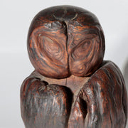 Vintage Japanese Natural Wood Root Carving Owl Figure Okimono WO66514