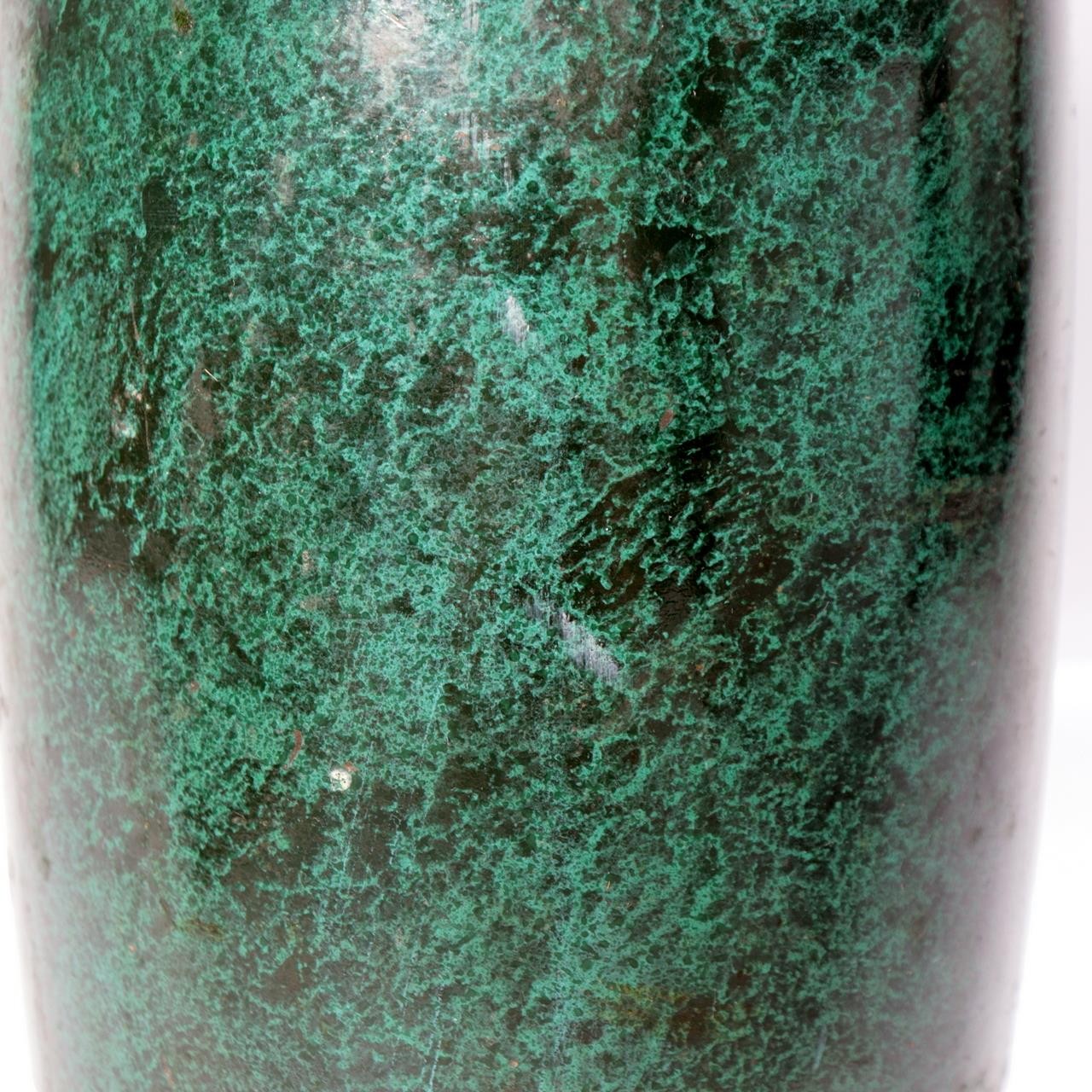 Vintage Japanese Cast Bronze Bud Vase Shoho Stylized Tree Green Patina BV77810