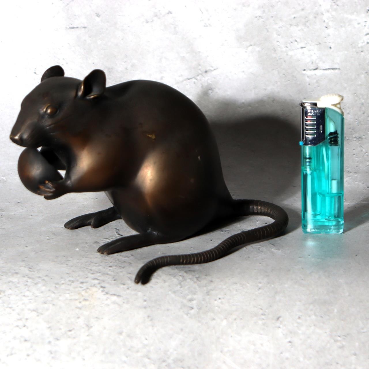 Vintage Japanese Bronze Rat Figurine - Nezumi by Seisai - Signed Tomobako 1.4kg1