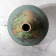 Japanese Metal Alloy Vase Mottled Green Patina Textured Band BV7703