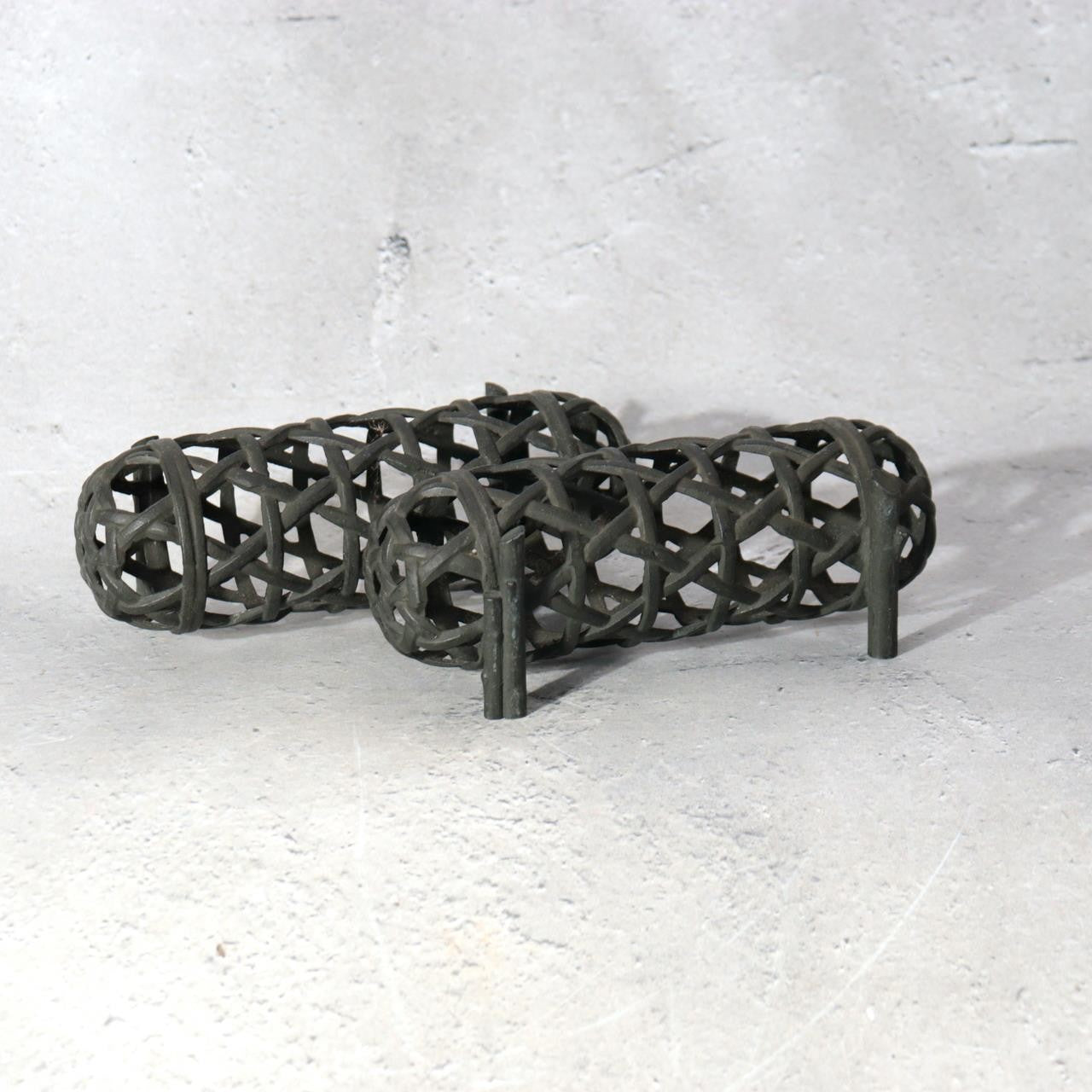 Japanese Bronze Jakago River Basket Flower Holder - Ikebana Suiban Tenpai0