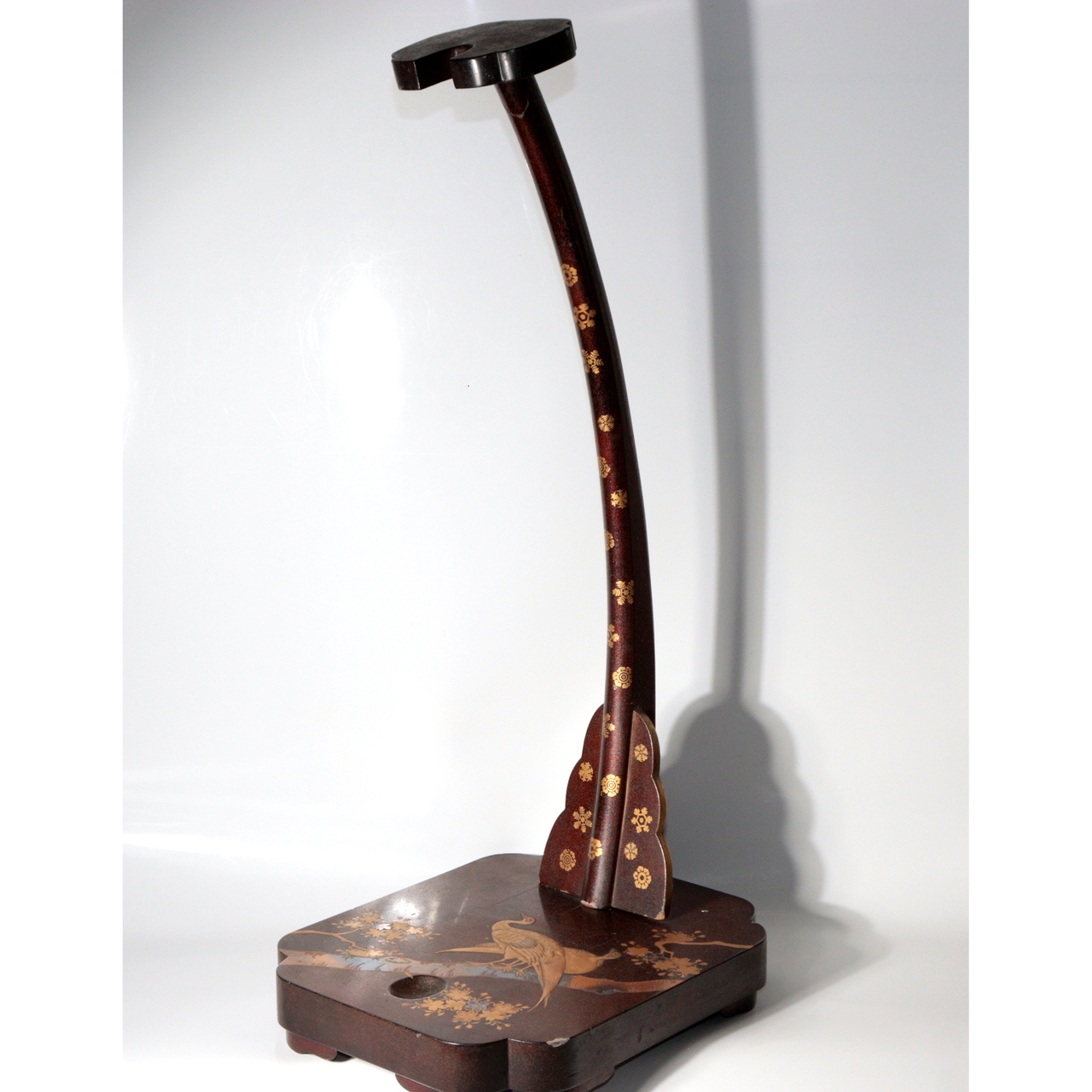 Vintage Japanese Sword Stand Katana Kake Makie Lacquer Phoenix Motif1