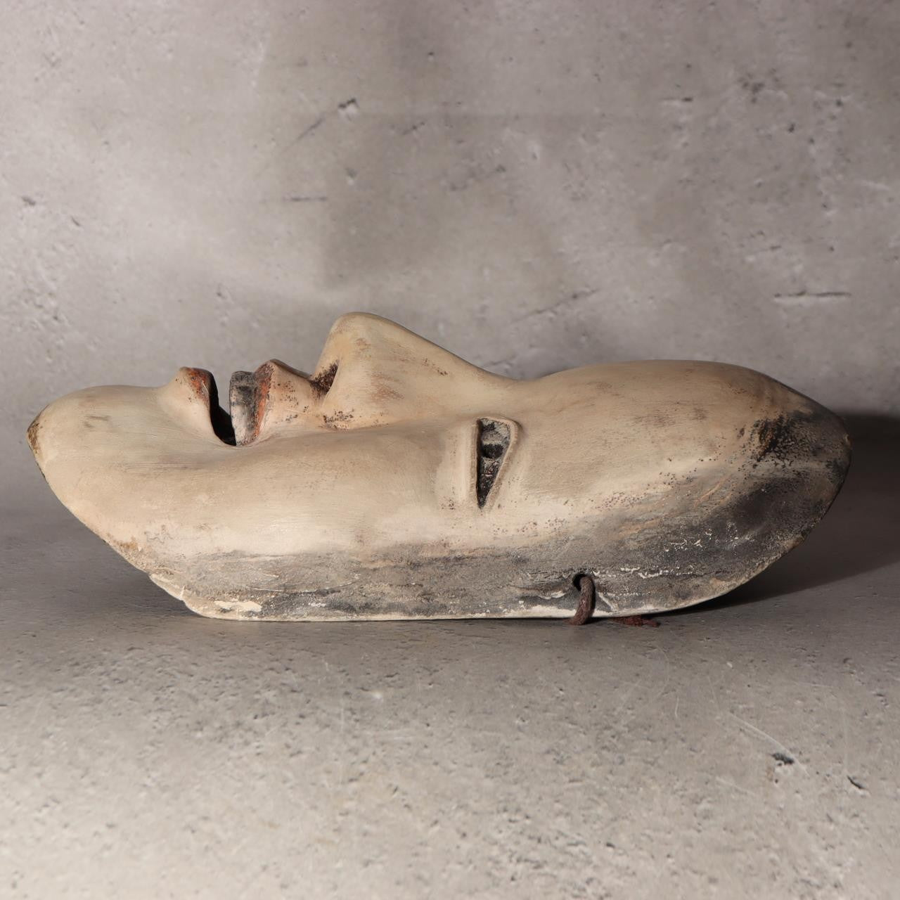 Japanese Antique Wooden Mask Female Woman Noh Kagura Style & Brocade Bag MSK52618