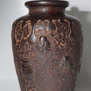 Antique Japanese Cast Iron Tea Jar Vase with Figural Relief and Later-Fitted Lid3