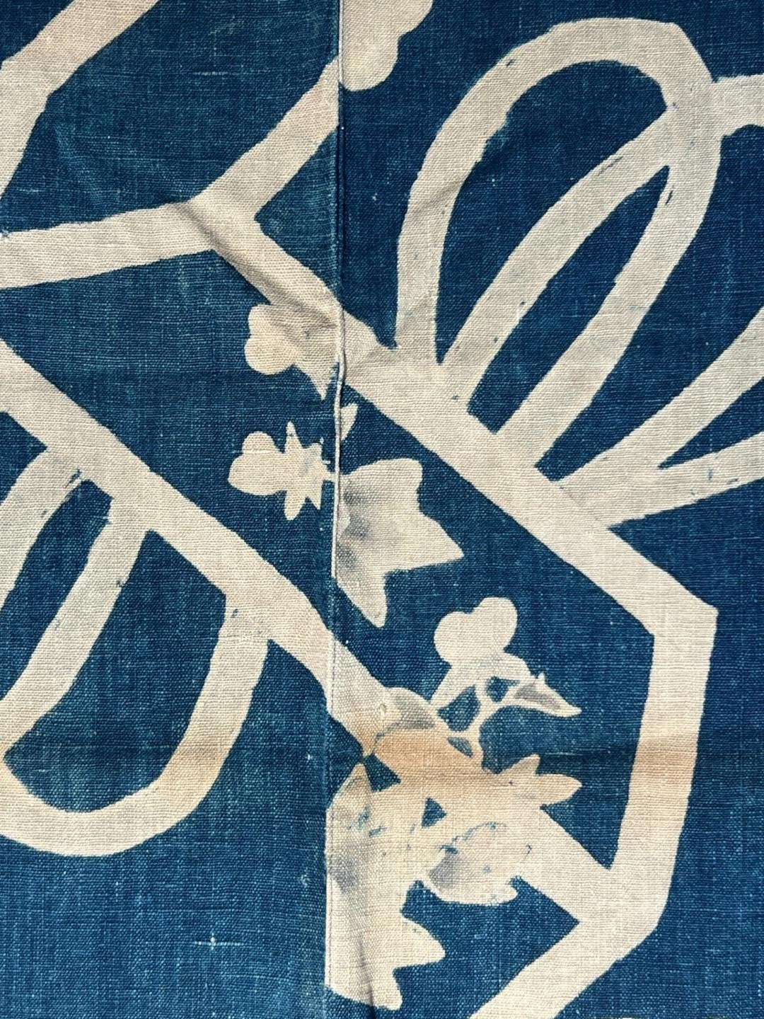 Antique Japanese Kofu Indigo Tsutsugaki Fabric Kaioke Shell Motif 145cm4