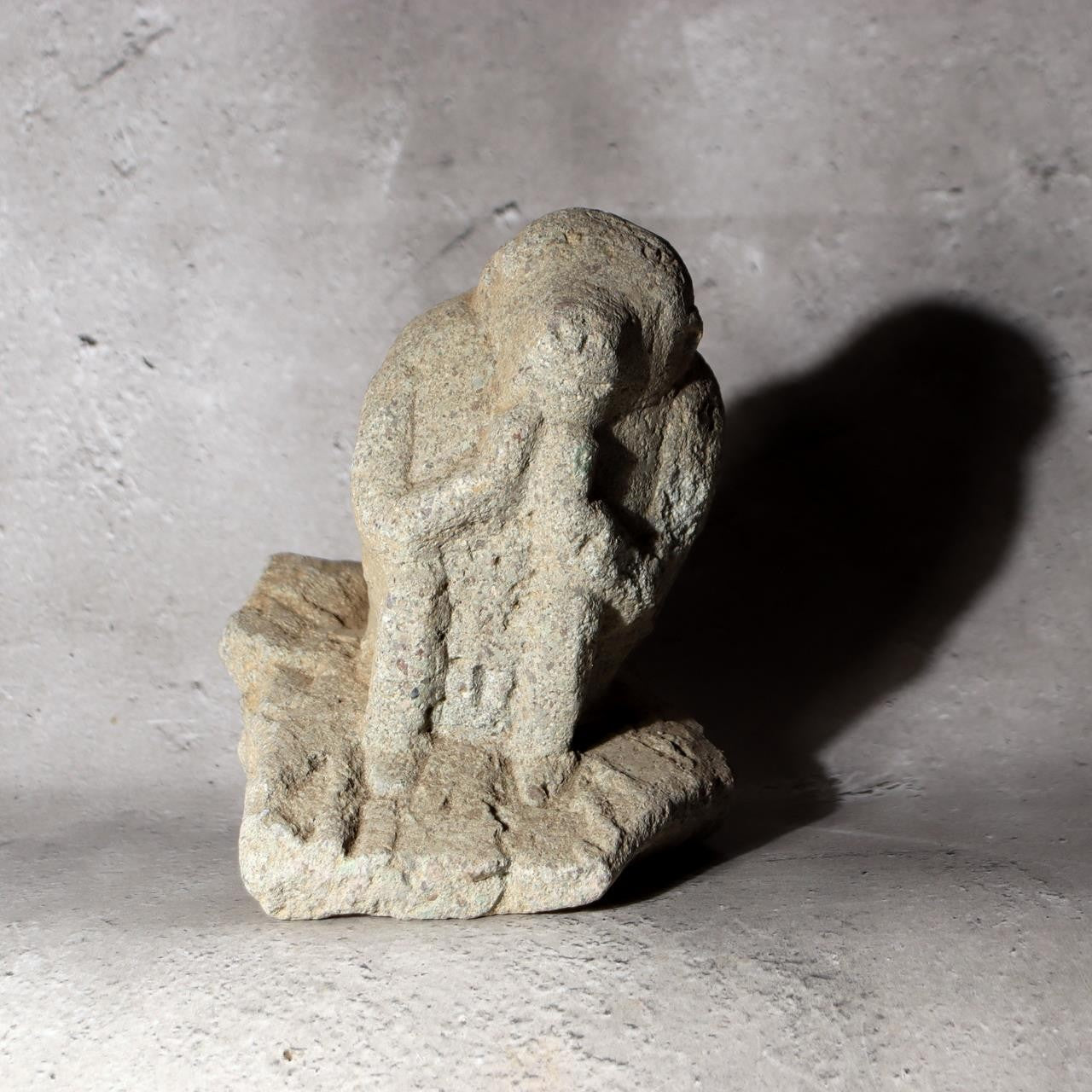 Japanese Antique Stone Monkey Statue Saru God Garden Ornament Zen Bonsai Folk Ar6