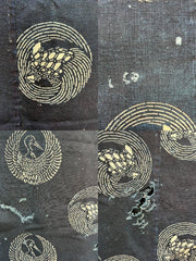 Meiji Period Japanese Indigo Katazome Cotton Fabric Crane Turtle BRKW17819