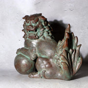 Vintage Japanese Cast Bronze Shishi Lion Statue Tama-tori Guardian Dog 4.2kg7